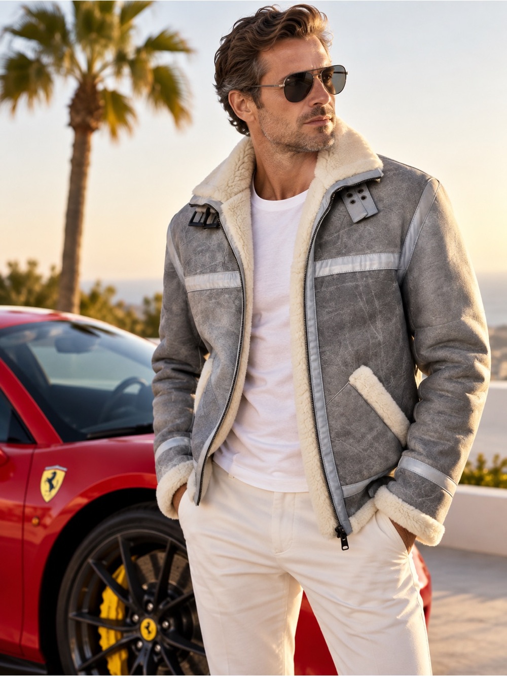 Versace Jeans Couture Distressed Shearling Jacket – Gray | Vintage Luxury